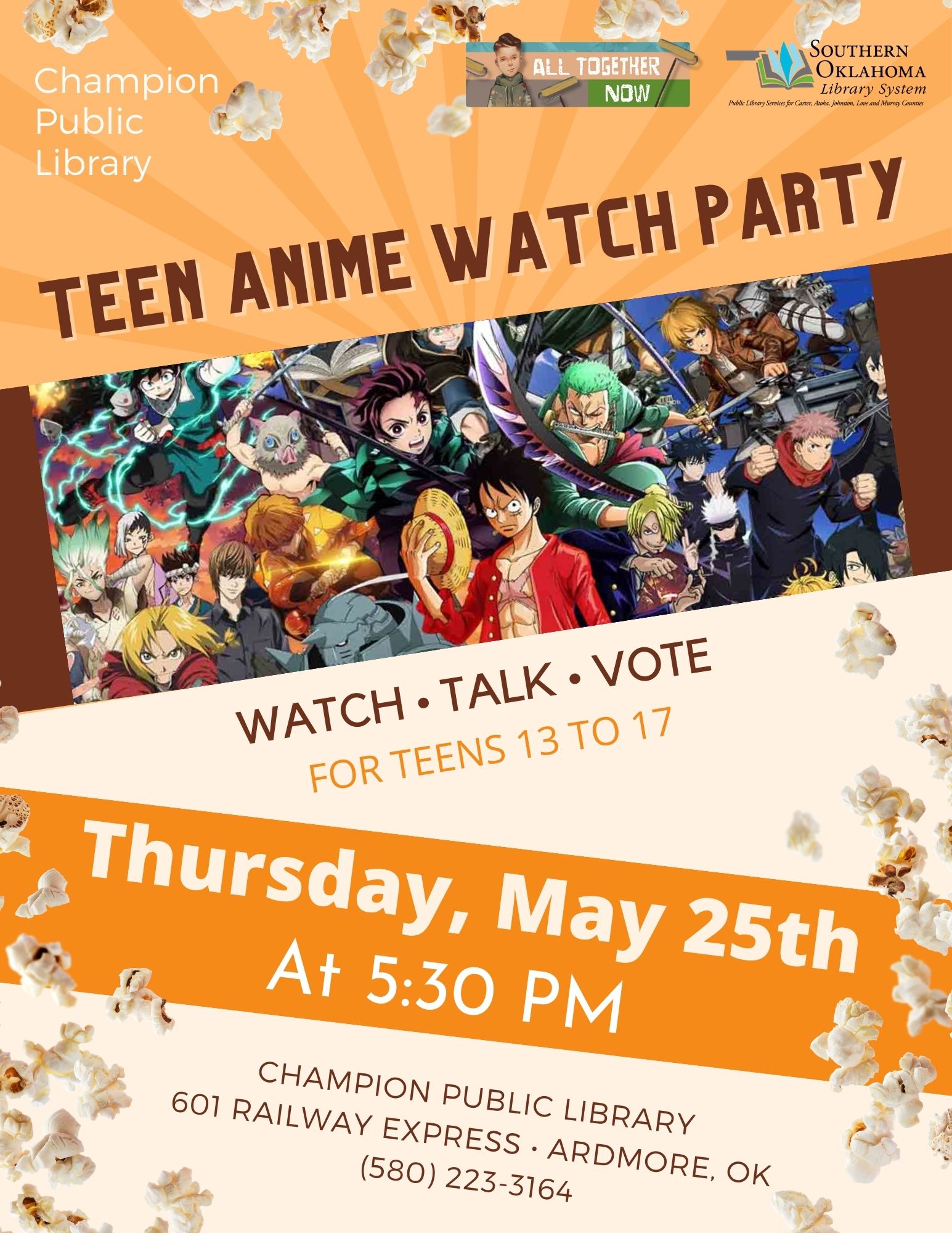 Teen Anime Watch Party CPL Flyer